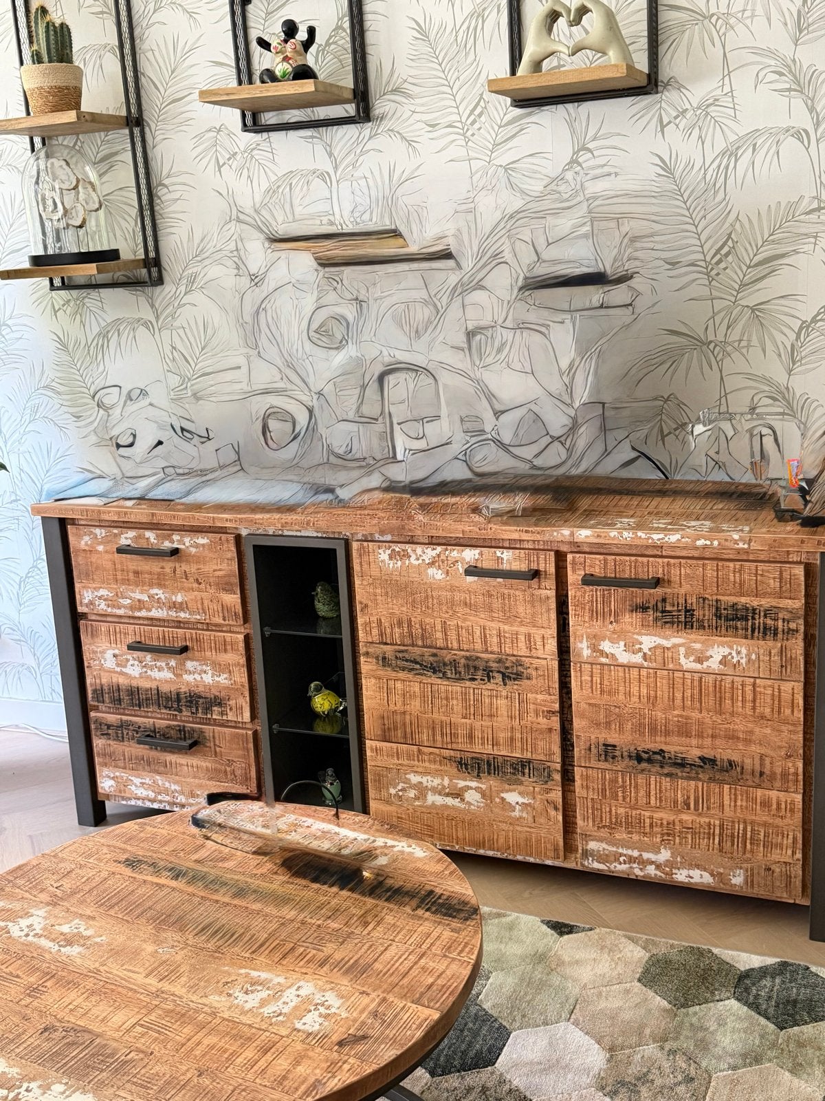 Steelwood Oriental Wood dressoir van Bommel wonen, Ophalen, 150 tot 200 cm, Zo goed als nieuw, Met lade(s)