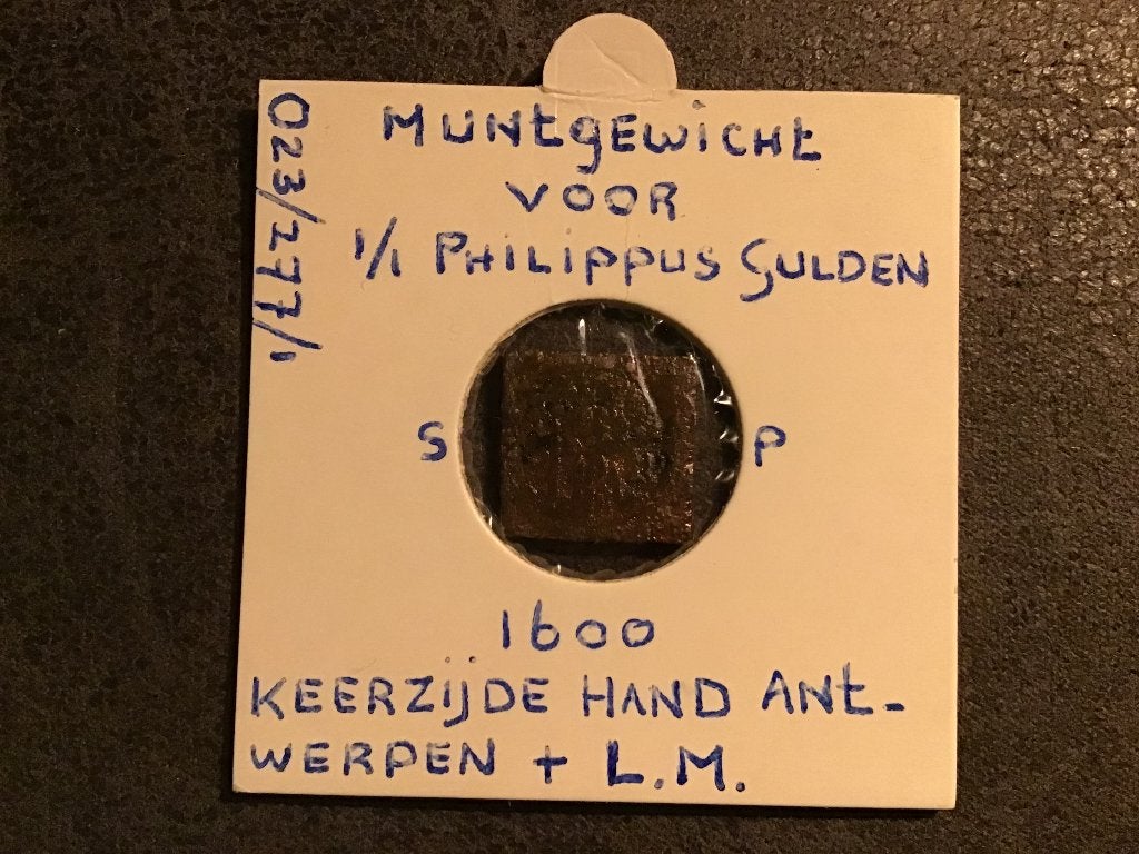 Muntgewicht voor 1/1 Philippusgulden jaar 1600, Ophalen of Verzenden, Vóór koninkrijk, Overige waardes, Losse munt