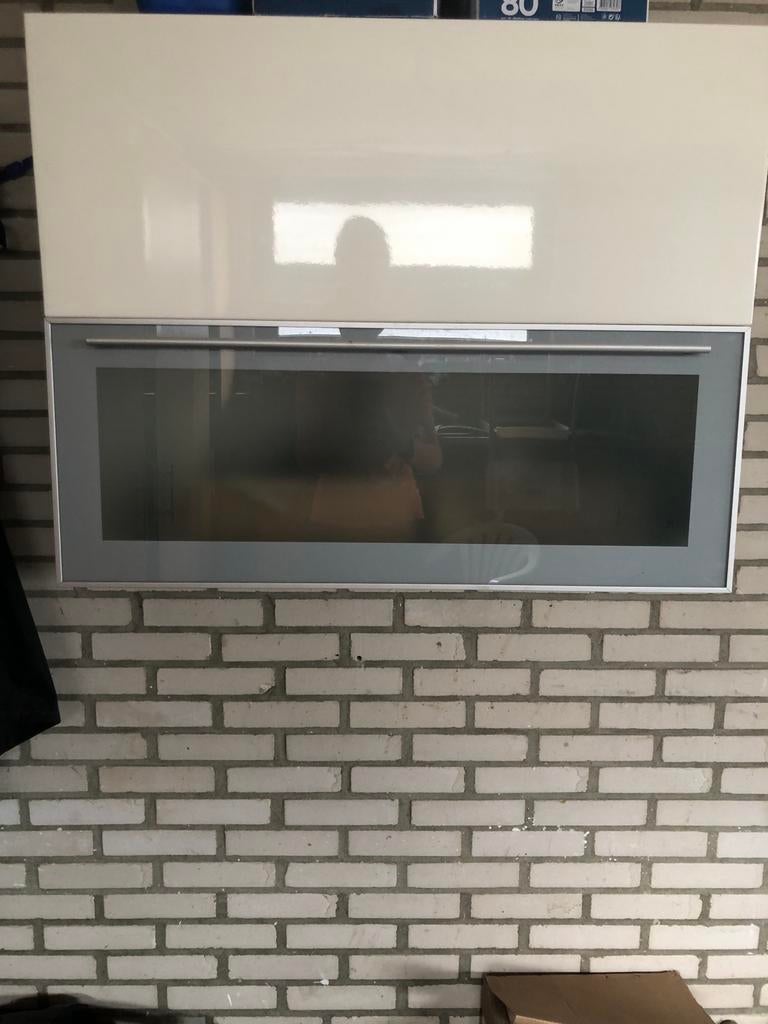 Keukenkastjes hooglans met schuifdeurtje, Ophalen, Wit, Overige merken, Glas