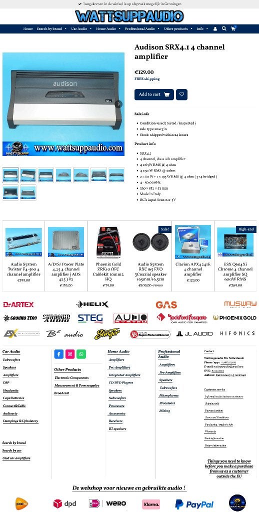 Audison SRX4.1 4 kanaals versterker, Auto diversen, Gebruikt, ., Ophalen of Verzenden, AUDISON