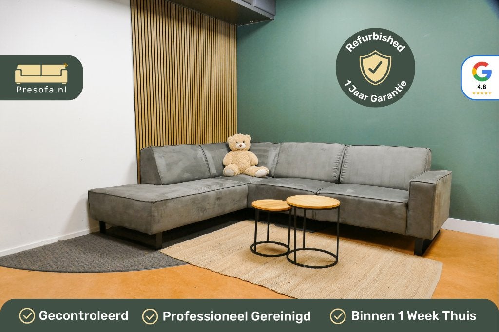 Hoekbank Groen Grijs Microvezel [Refurbished], Huis en Inrichting, Banken | Bankstellen, 250 tot 300 cm, -, Hoekbank, Ophalen of Verzenden