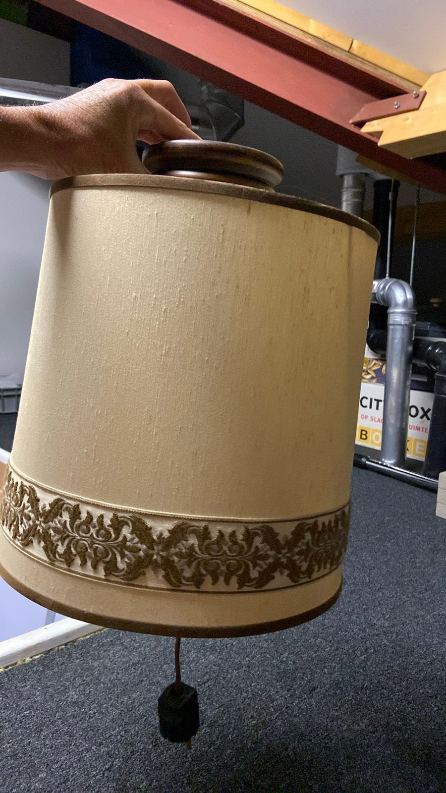 Vintage Vitrage Lampenkap - Beige met Decoratieve Rand, Ophalen, Overige merken, Gebruikt, Beige