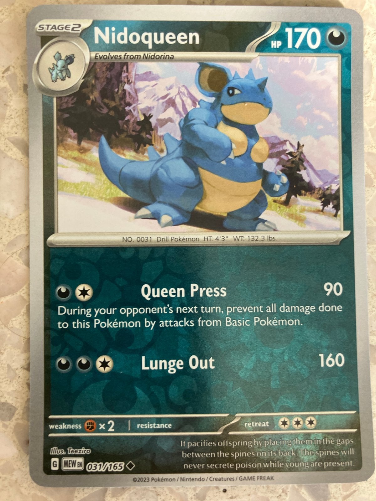 Nidoqueen 031/165 Kaart - Nieuwstaat, Ophalen of Verzenden, Zo goed als nieuw, Losse kaart