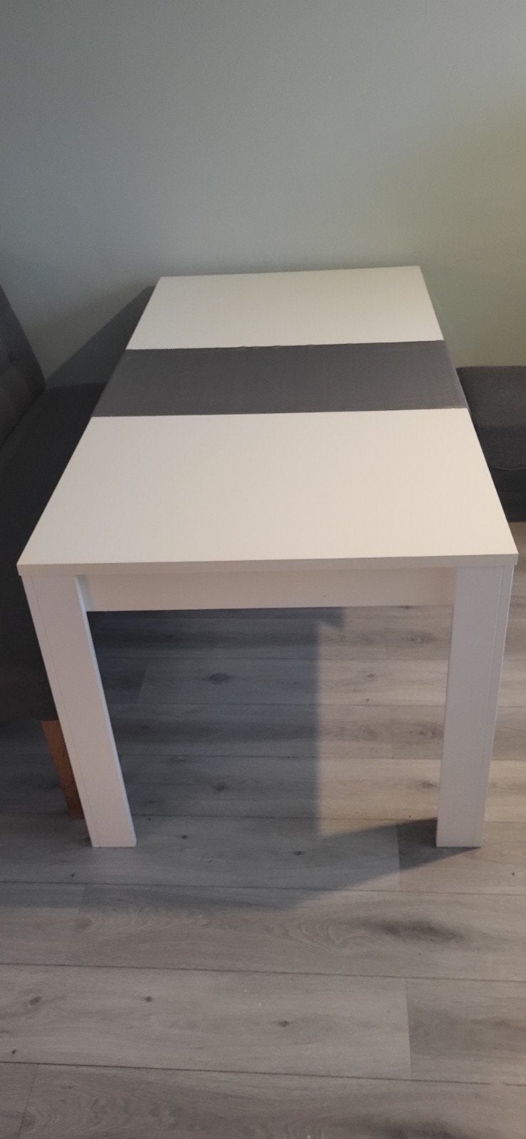 Eettafel met bank en stoelen - Wit en Grijs, Ophalen, Gebruikt, 50 tot 100 cm, Overige houtsoorten