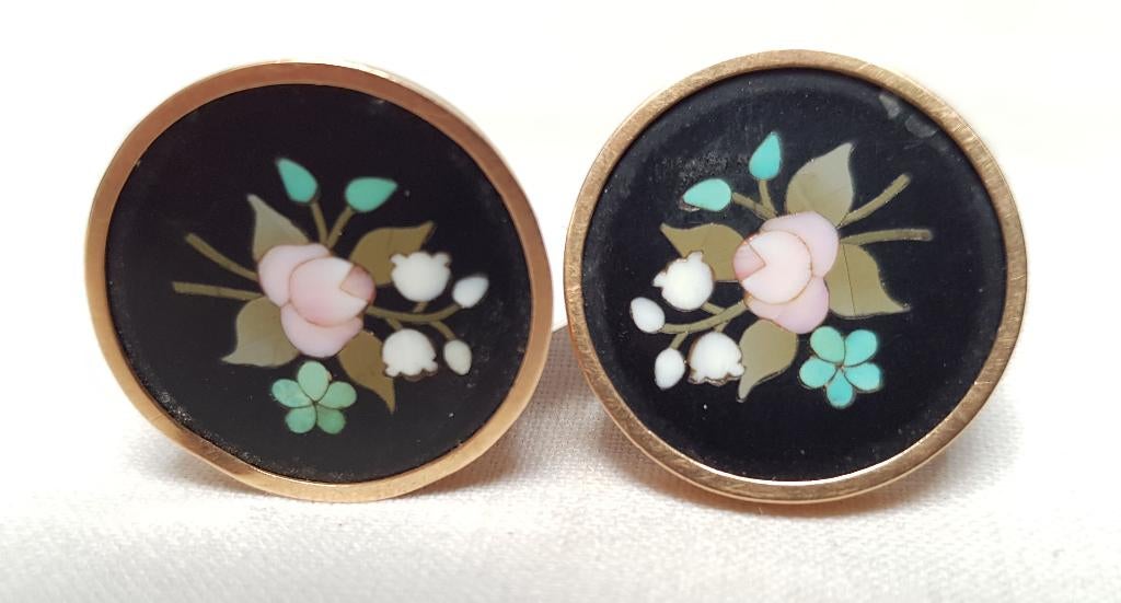 Manchetknopen Pietra Dura - 18 kt., Ophalen of Verzenden, Goud, Manchetknopen
