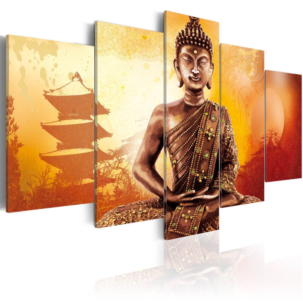 821 Buddha Boedha 5 Luik Canvas Schilderij 200x100cm 2 maten, Ophalen of Verzenden
