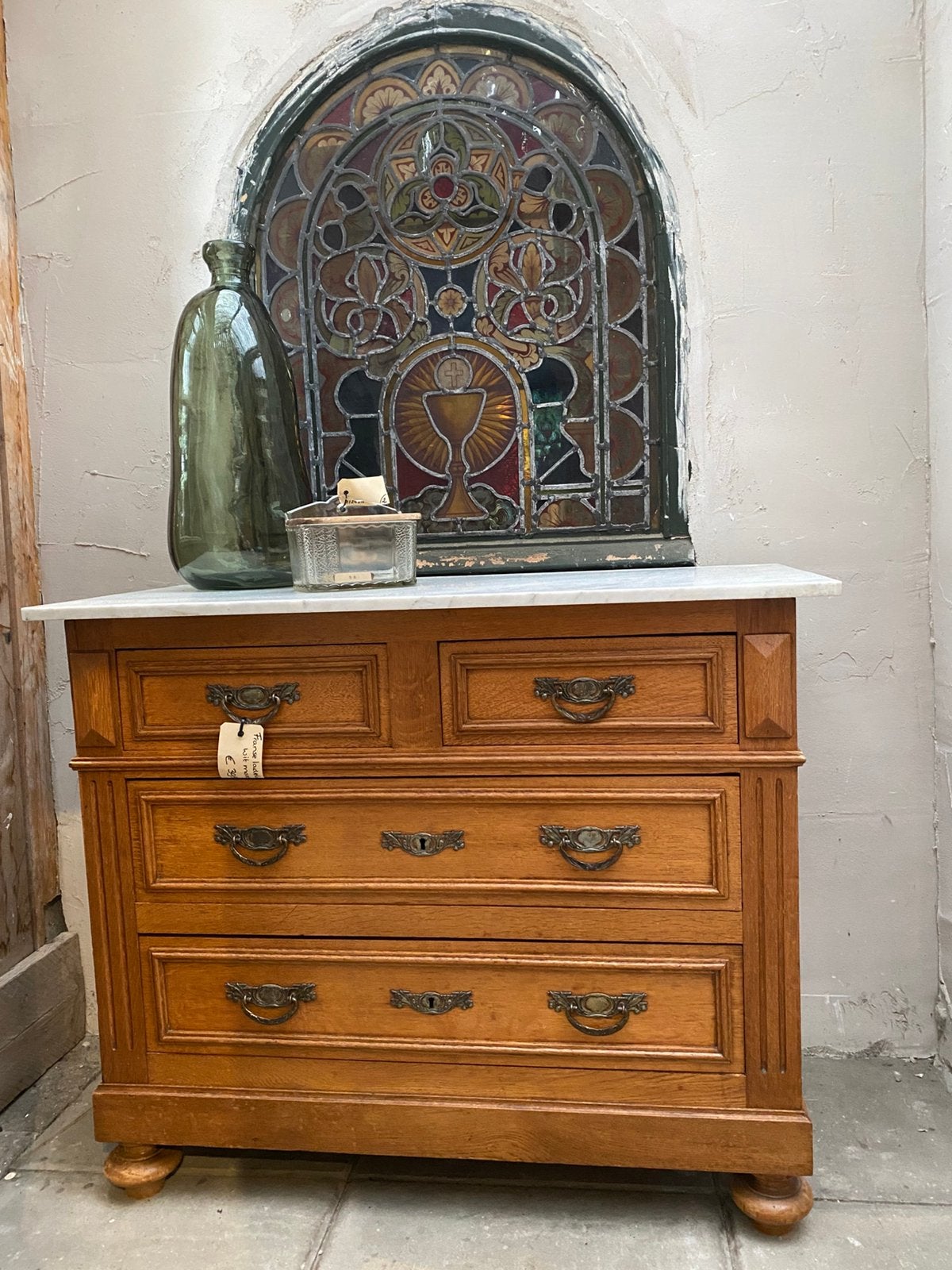 Brocante Franse ladekast commode kast met marmer