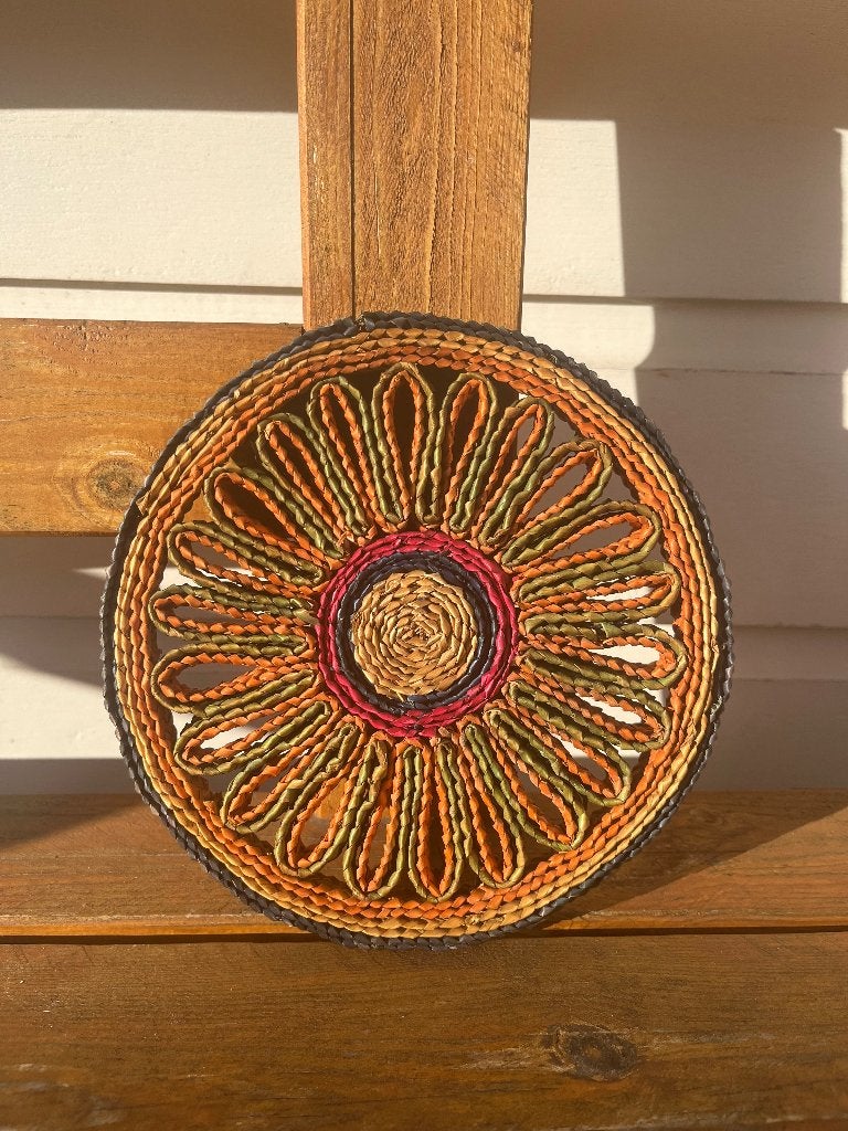 Vintage riet / raffia onderzetter rond | pannenonderzetter, Ophalen of Verzenden, Huis en Inrichting