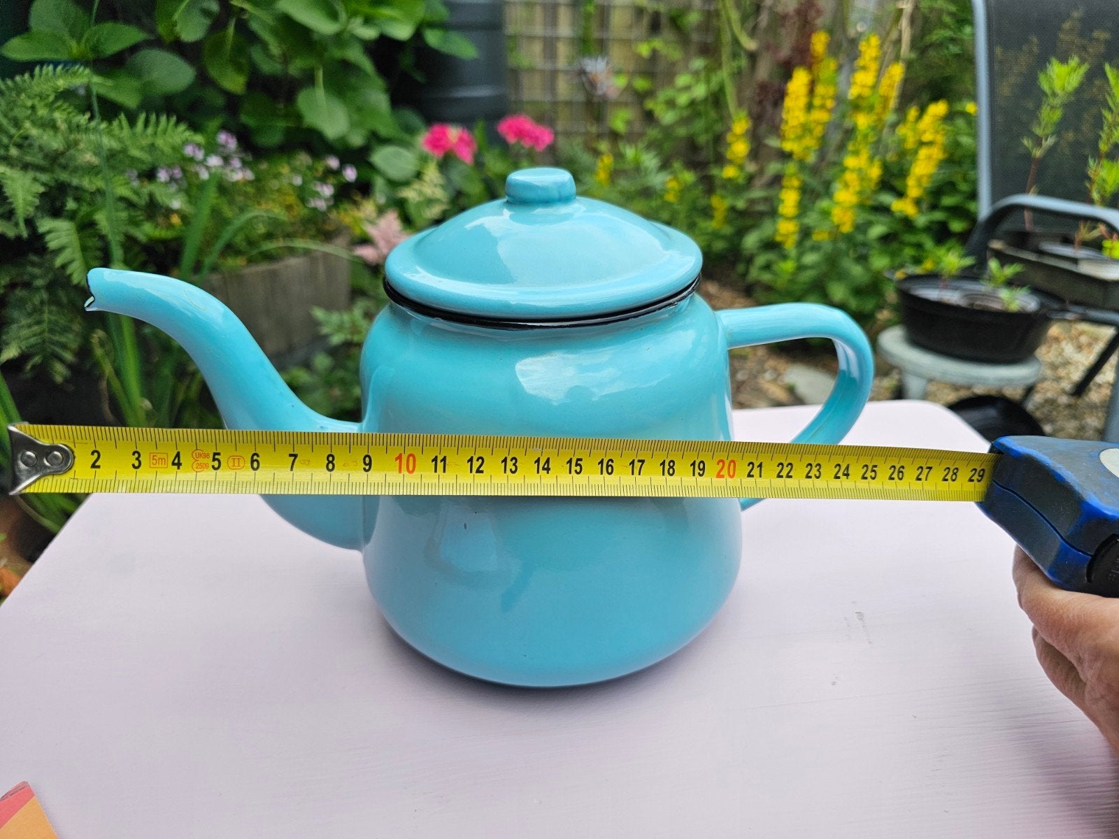 Lichtblauwe Vintage Emaille thee/ koffiepot, Ophalen of Verzenden, Kunststof