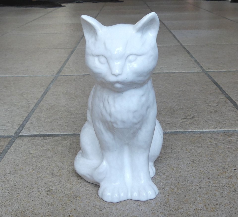 Wit vintage poezenbeeldje kat poes halflanghaar, Ophalen of Verzenden, Gebruikt, Dier