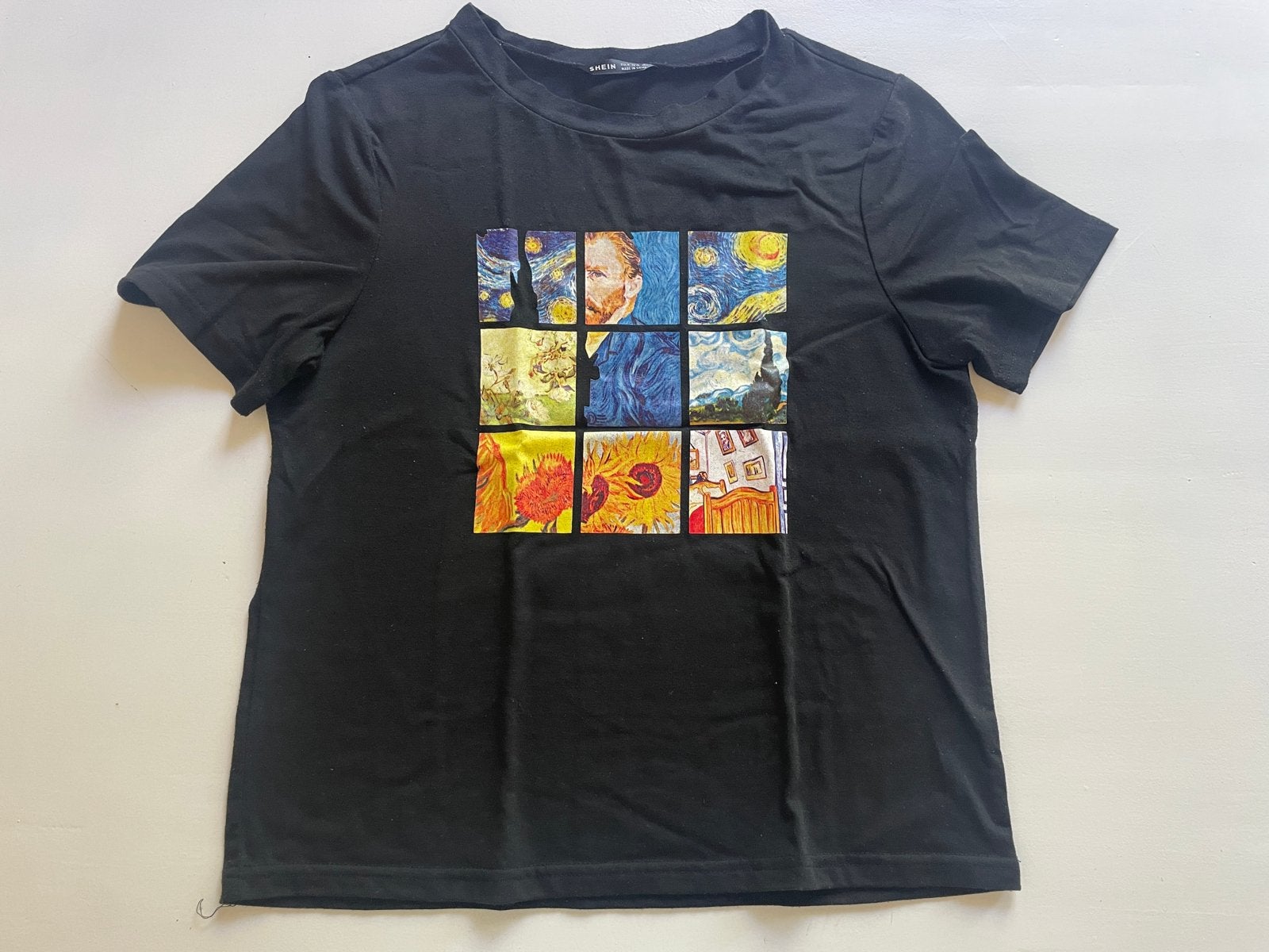 Zwart T-shirt met Van Gogh print - Shein, Maat 38/40 (M), Zwart, Ophalen of Verzenden, Zo goed als nieuw