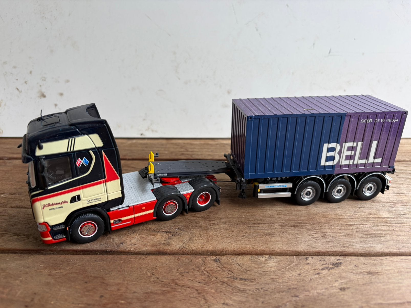 TEKNO SCANIA 6x2 BREJNING JO PEDERSEN DANMARK, Ophalen of Verzenden, Gebruikt, Bus of Vrachtwagen, Tekno