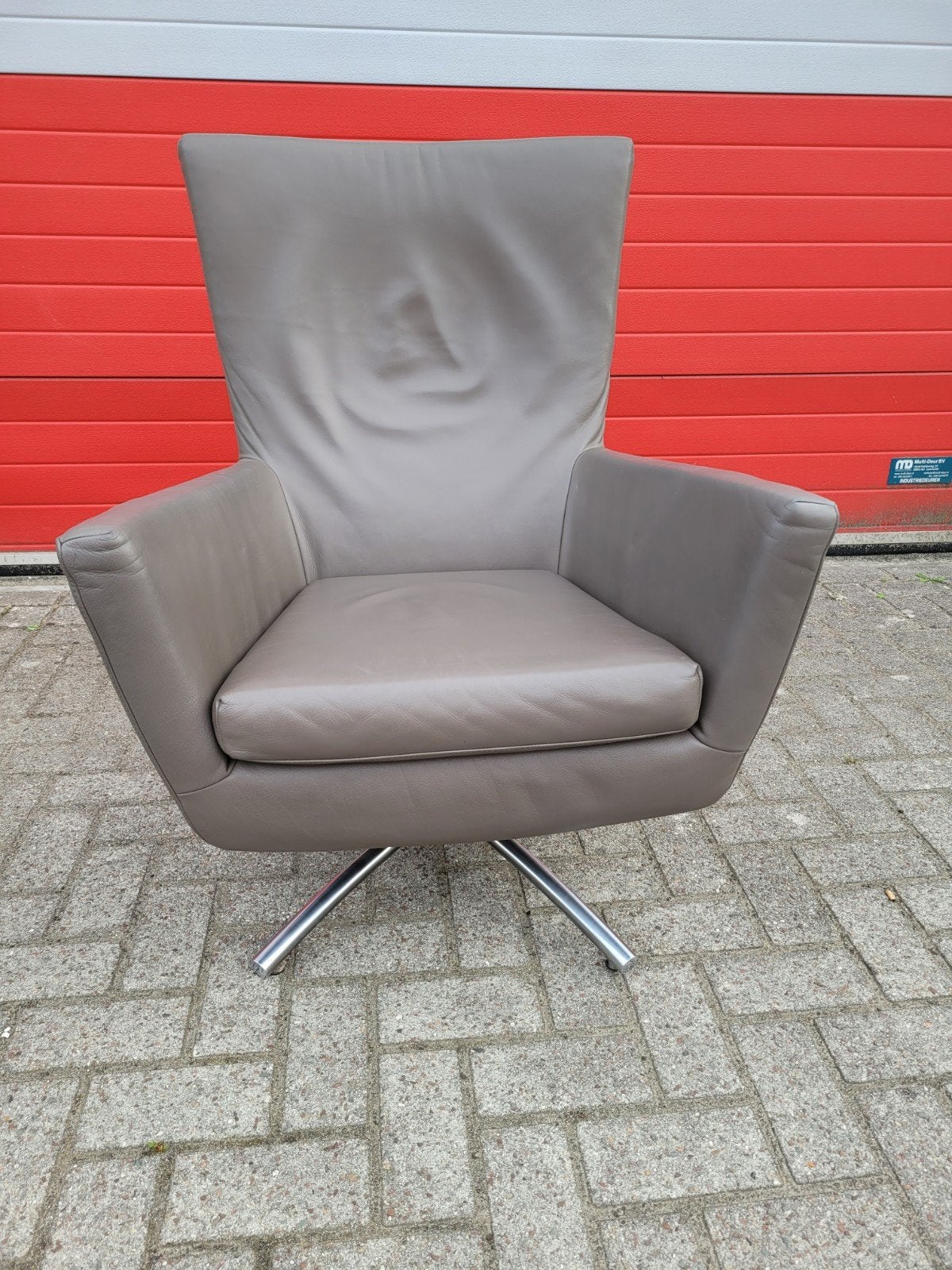 Nette leren Label van den Berg Foxxy design fauteuil, Ophalen, Gebruikt, Label van den berg, 50 tot 75 cm