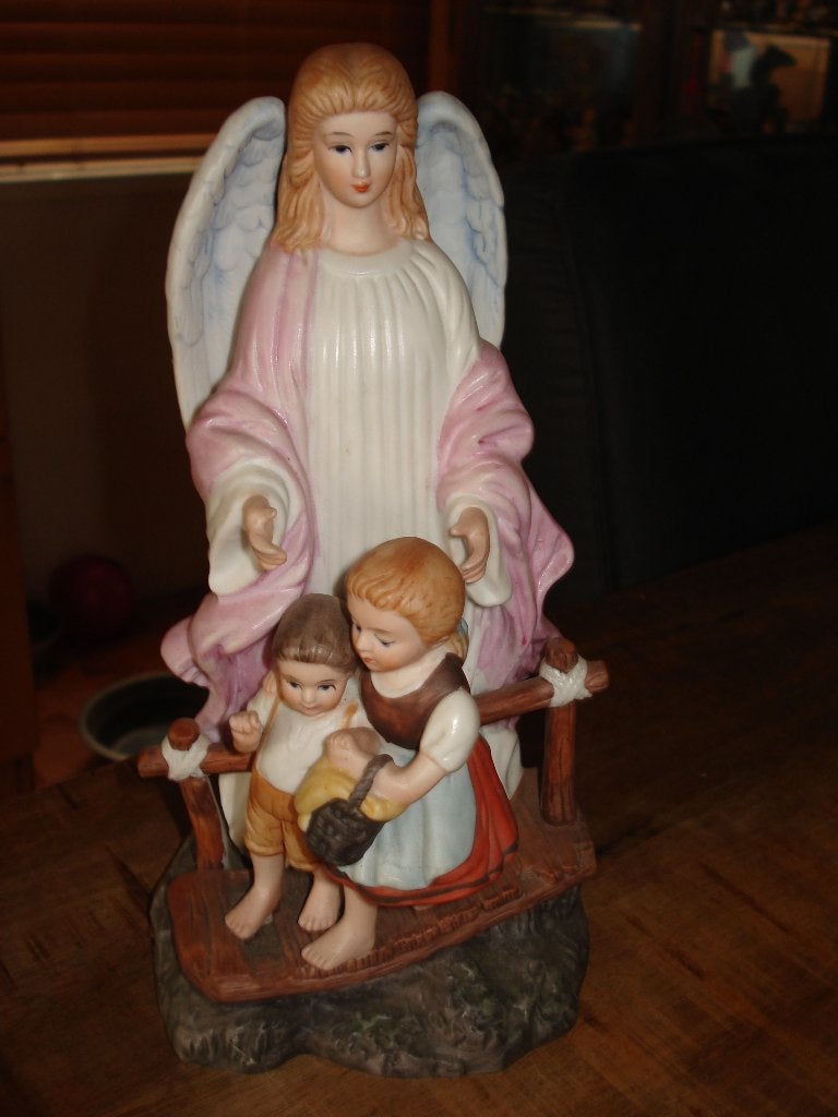Vintage porseleinen engel met kinderen beeldje, Verzamelen, Ophalen of Verzenden, Zo goed als nieuw, Religie