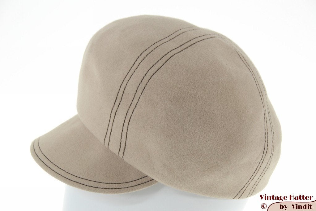 Vintage Pet-achtige dameshoed Tonak beige vilt 55 = S tot XS, 55 cm (S, 6⅞ inch) of minder, Ophalen of Verzenden, Pet, Tonak