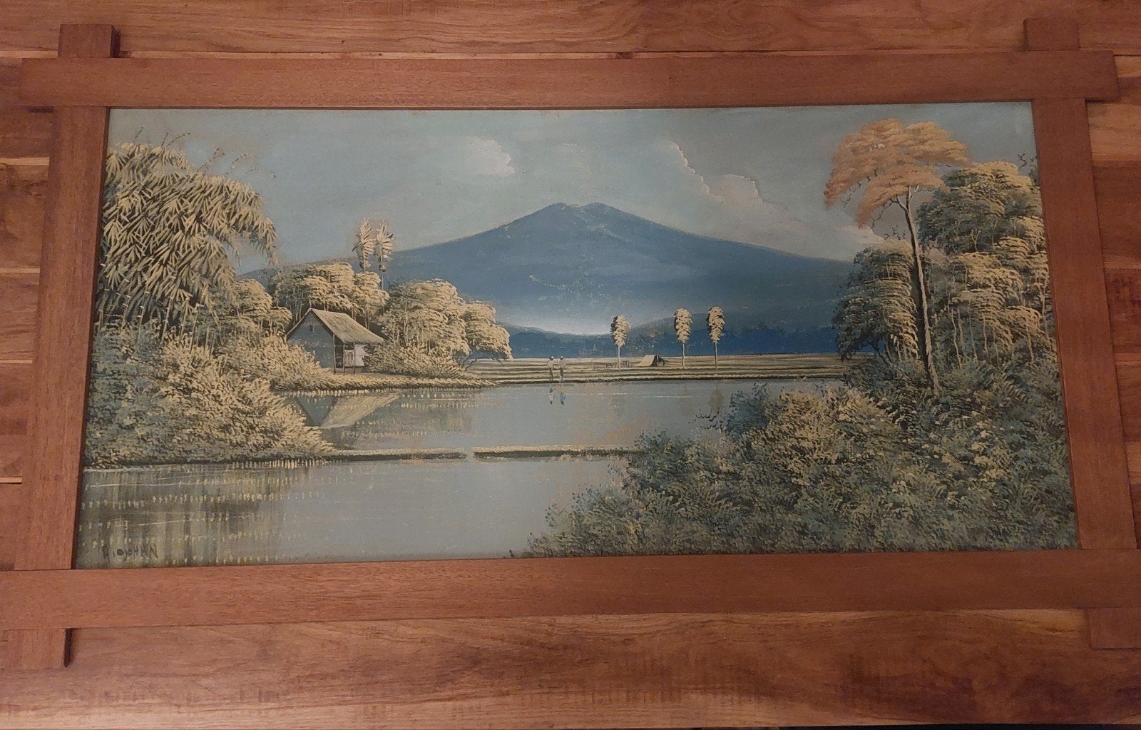 groot, vintage mooi-indië landschap olieschilderij, Ophalen of Verzenden, Ingelijst, Landschap