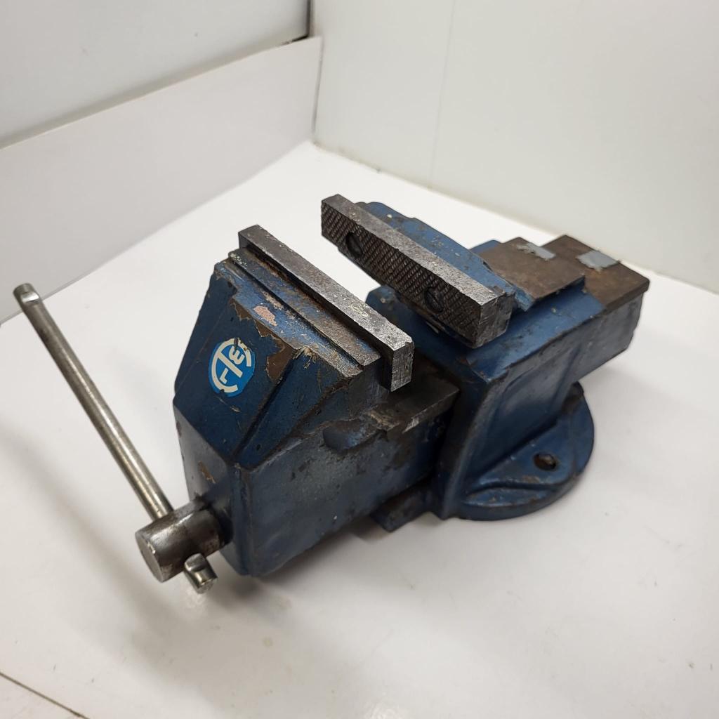 Vintage bankschroef 100mm, blauw, Ophalen of Verzenden, Gebruikt, Minder dan 70 cm, Bankschroef