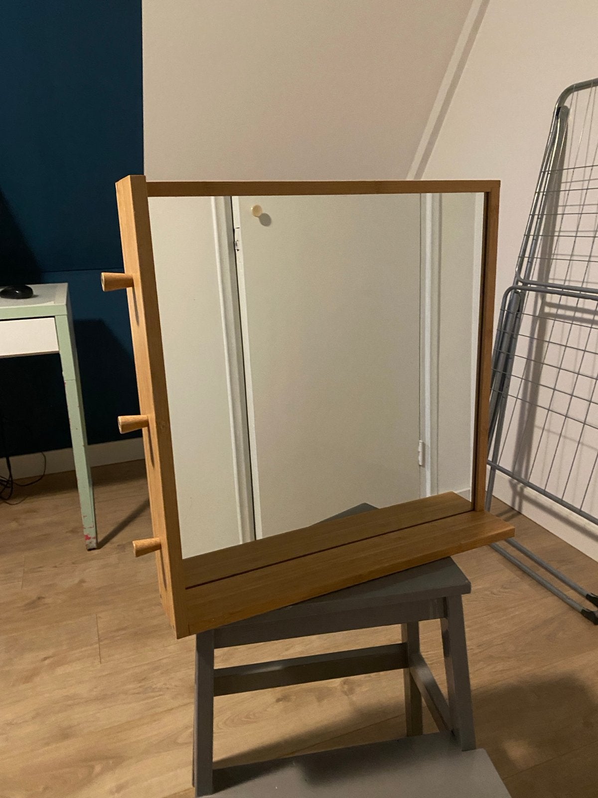 IKEA RÅGRUND spiegel met plank en haken, Ophalen, Zo goed als nieuw, Minder dan 100 cm, Rechthoekig