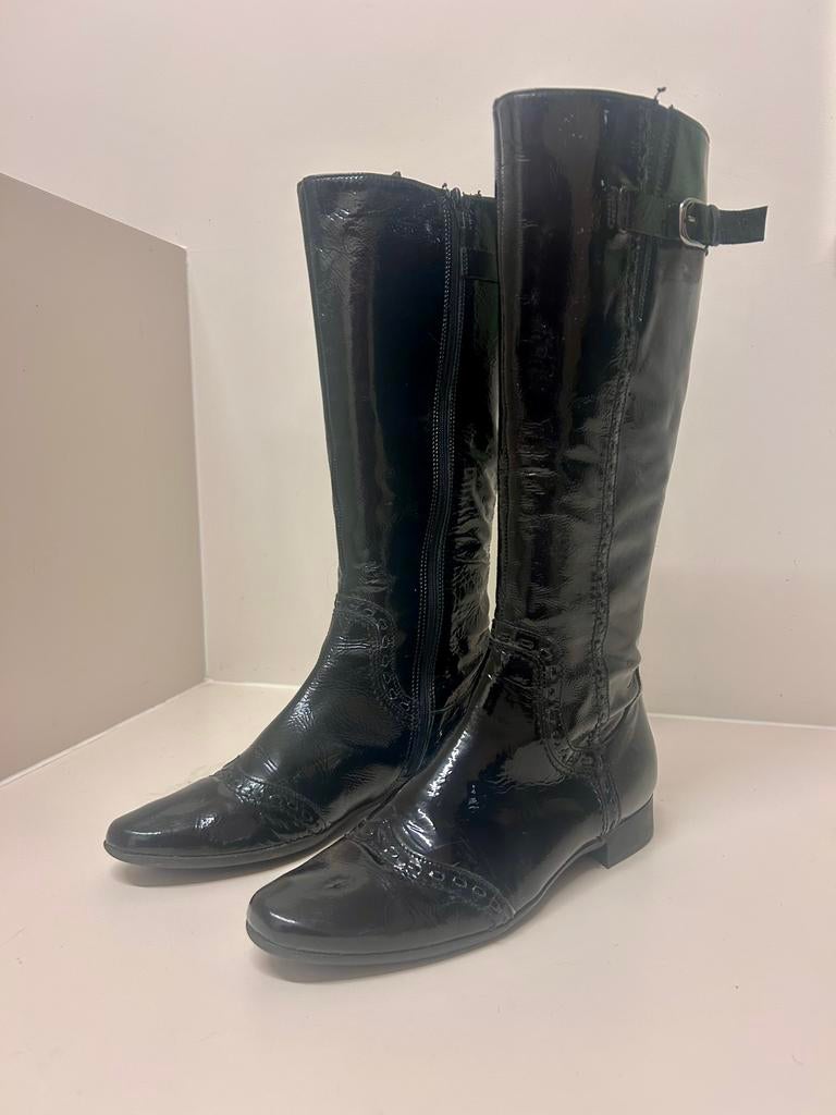 Prachtige lak leren laarzen maat 41, Ophalen, Zo goed als nieuw, Zwart, Hoge laarzen