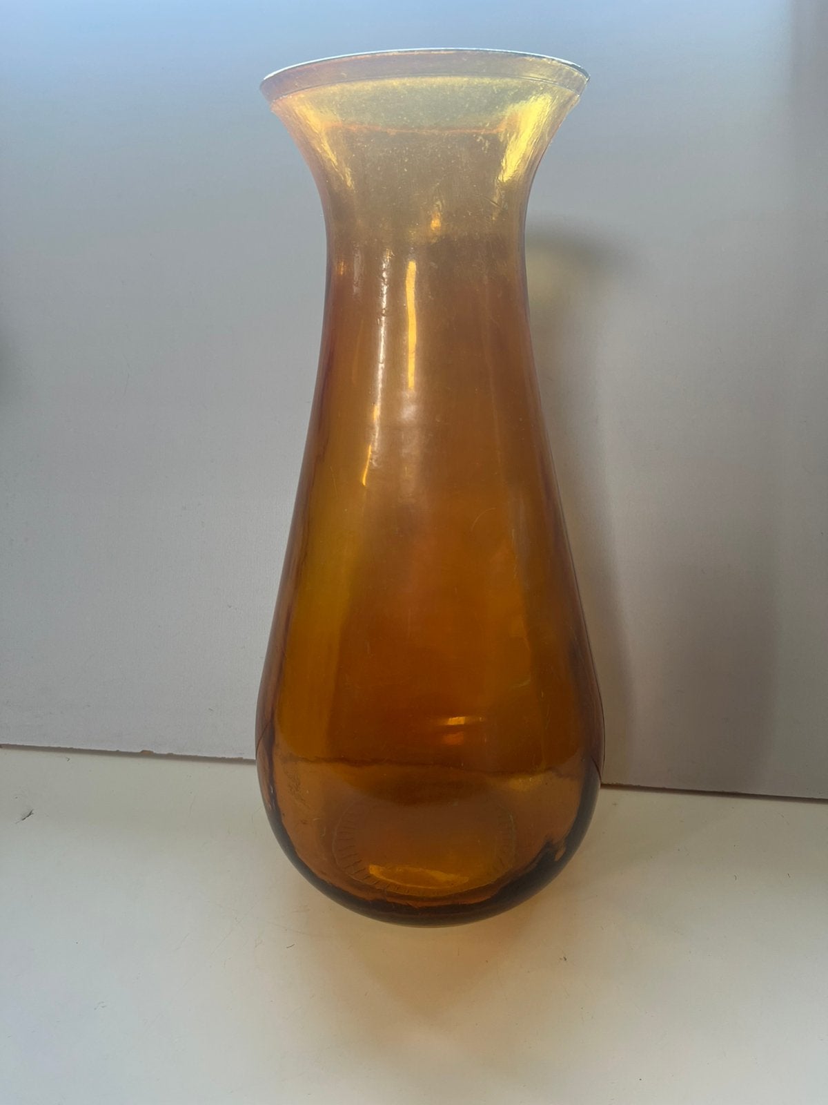 Hoge vintage Amber glazen vaas, Ophalen, Gebruikt, Overige kleuren, Glas