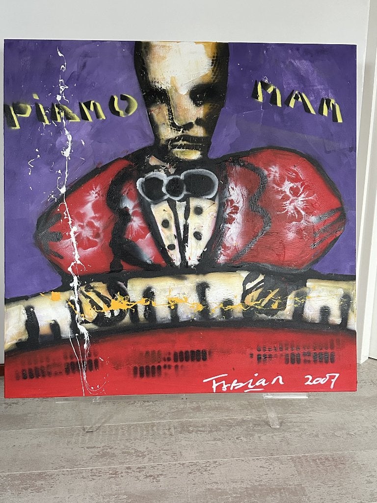 Orgineel werk Fabian, Piano man  (100cm x 100cm), Antiek en Kunst, Ophalen, Overig onderwerp, Gemengde techniek, Overige materialen