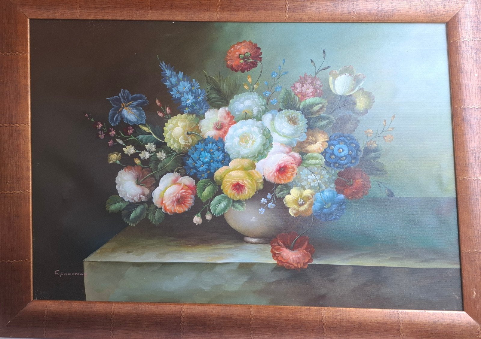 Prachtig  Bloemenstilleven Olieverfschilderij – C. Freeman, Ophalen