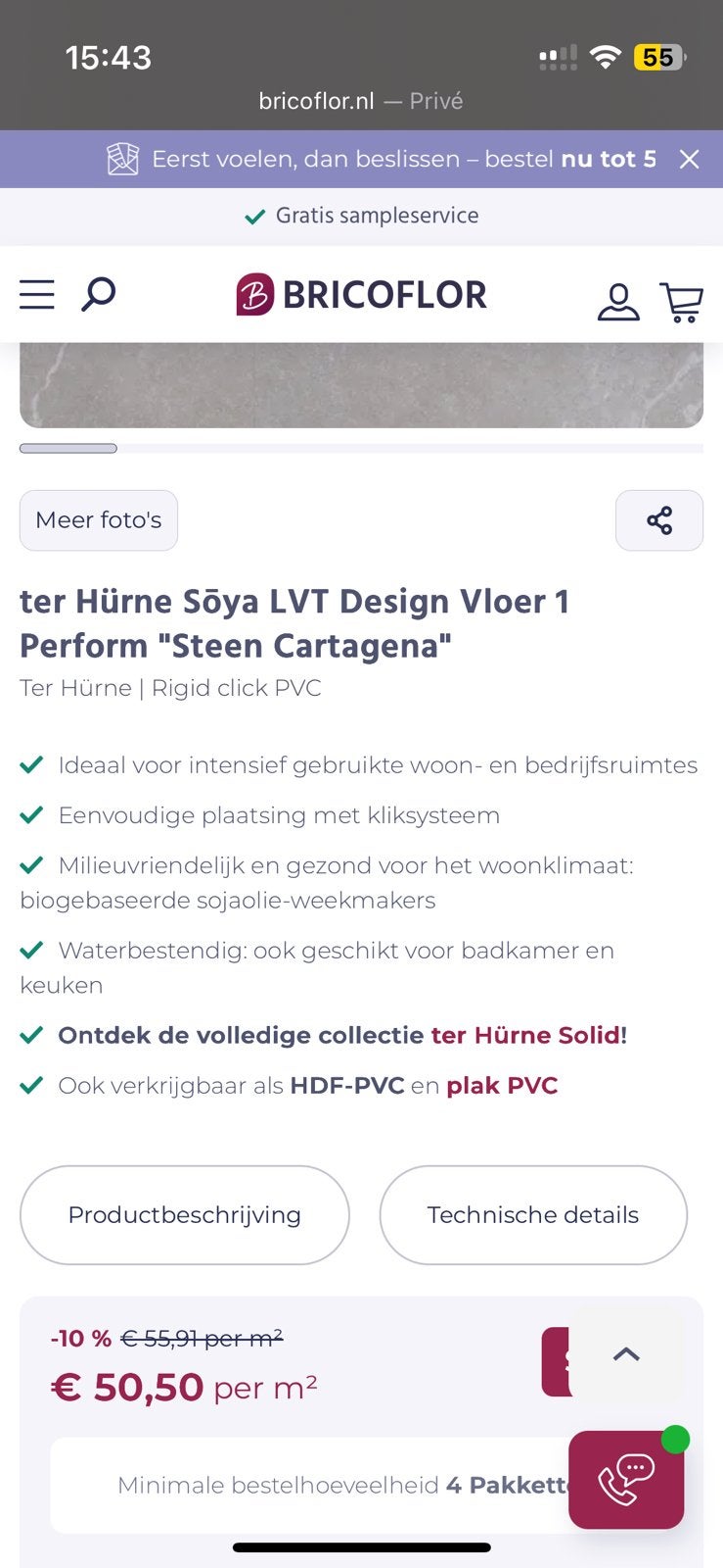 Nieuw >30m2 Terhürne Rigid Klik PVC (Steen Cartagena), Ophalen, Nieuw, 25 tot 50 m², Grijs