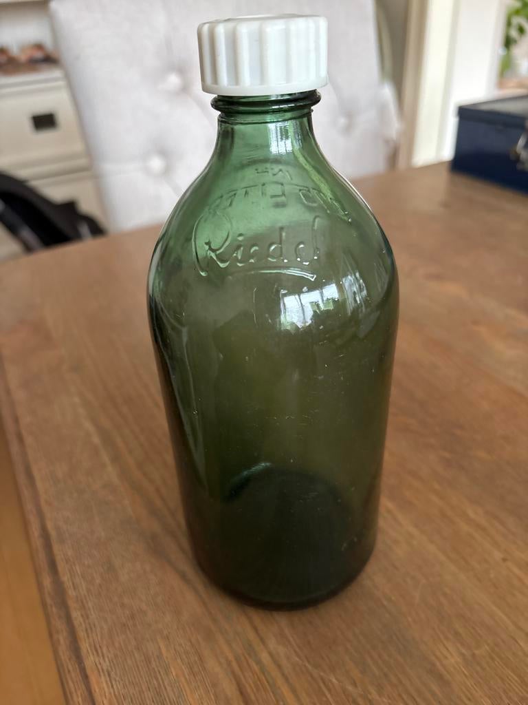 Vintage Groene Glazen Fles Riedel - 0.75 Liter, Ophalen of Verzenden, Verpakking