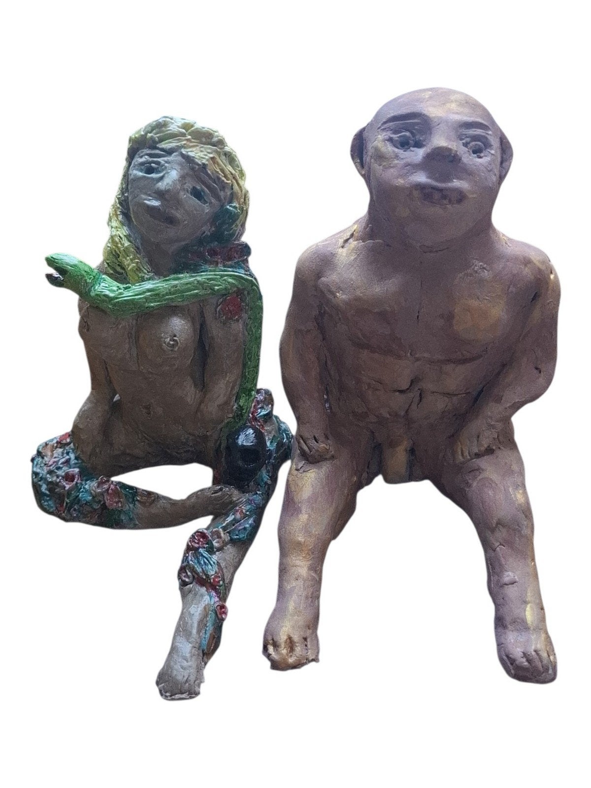 Handgemaakt koppel sculptuur - Adam en Eva, Antiek en Kunst, Ophalen of Verzenden