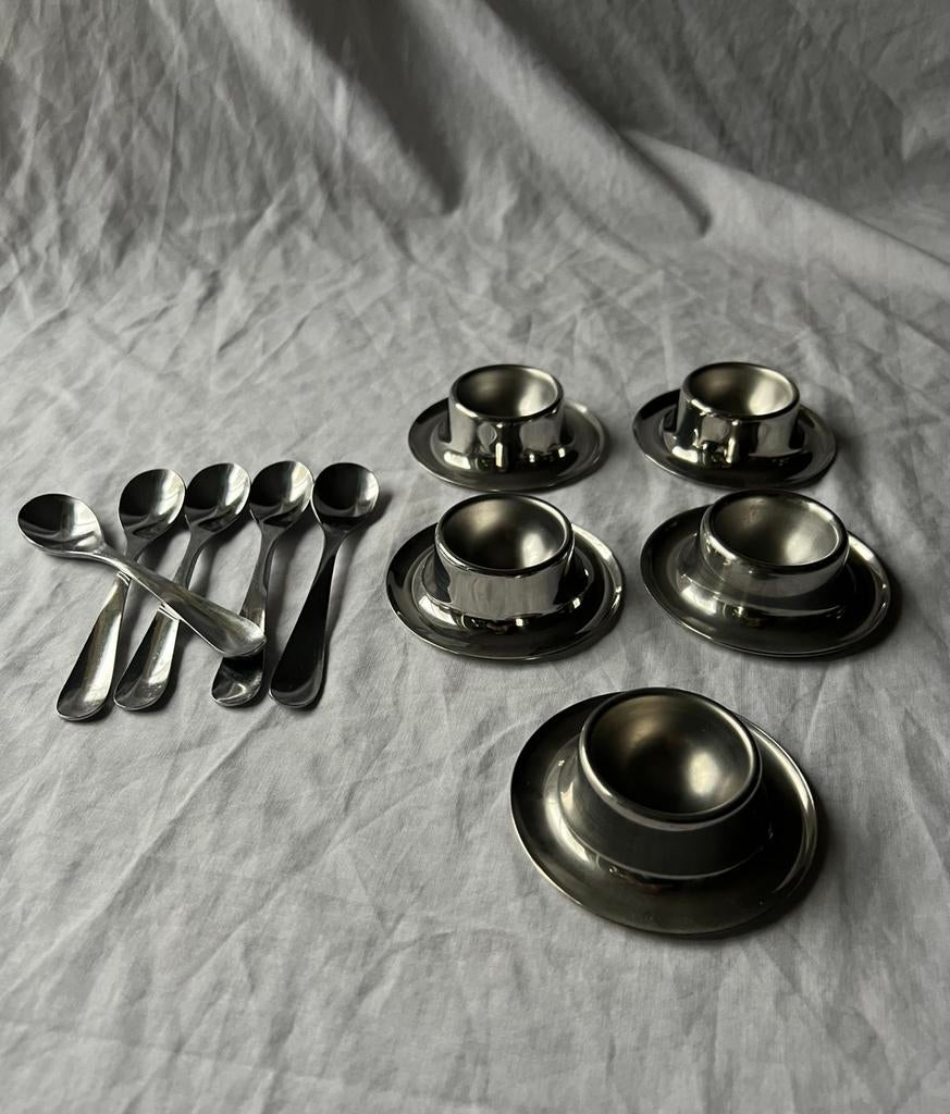 Vintage Quist eierdopjes en lepeltjes West Germany set van 5, Huis en Inrichting, Keuken | Servies, Overige typen, Overige stijlen