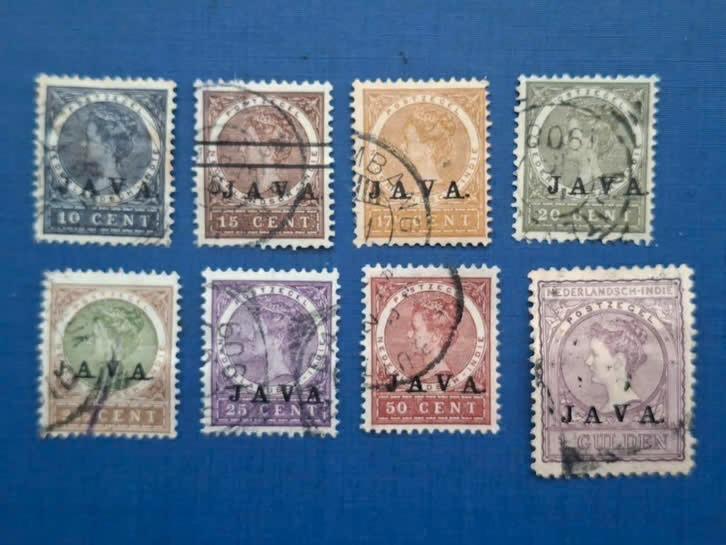 Postzegel NL Indie 1908 8 zegels JAVA Wilhelmina 16-05, Ophalen of Verzenden, Gestempeld, Nederlands-Indië