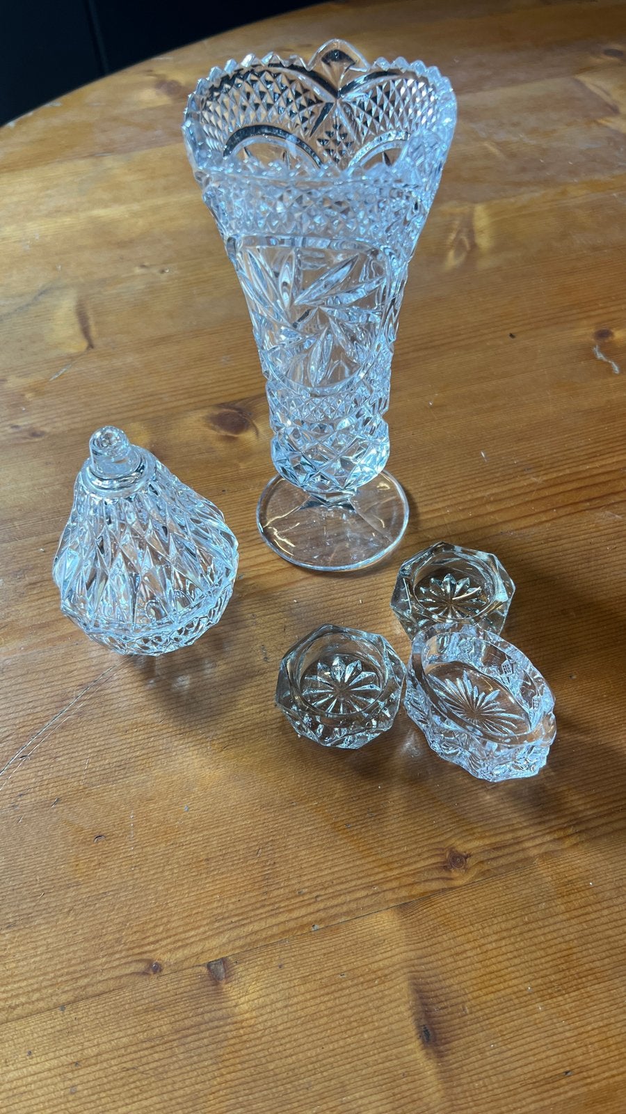 Kristallen vaas en schaaltjes - De Glas Schatulle, Antiek en Kunst, Antiek | Glas en Kristal, Ophalen of Verzenden