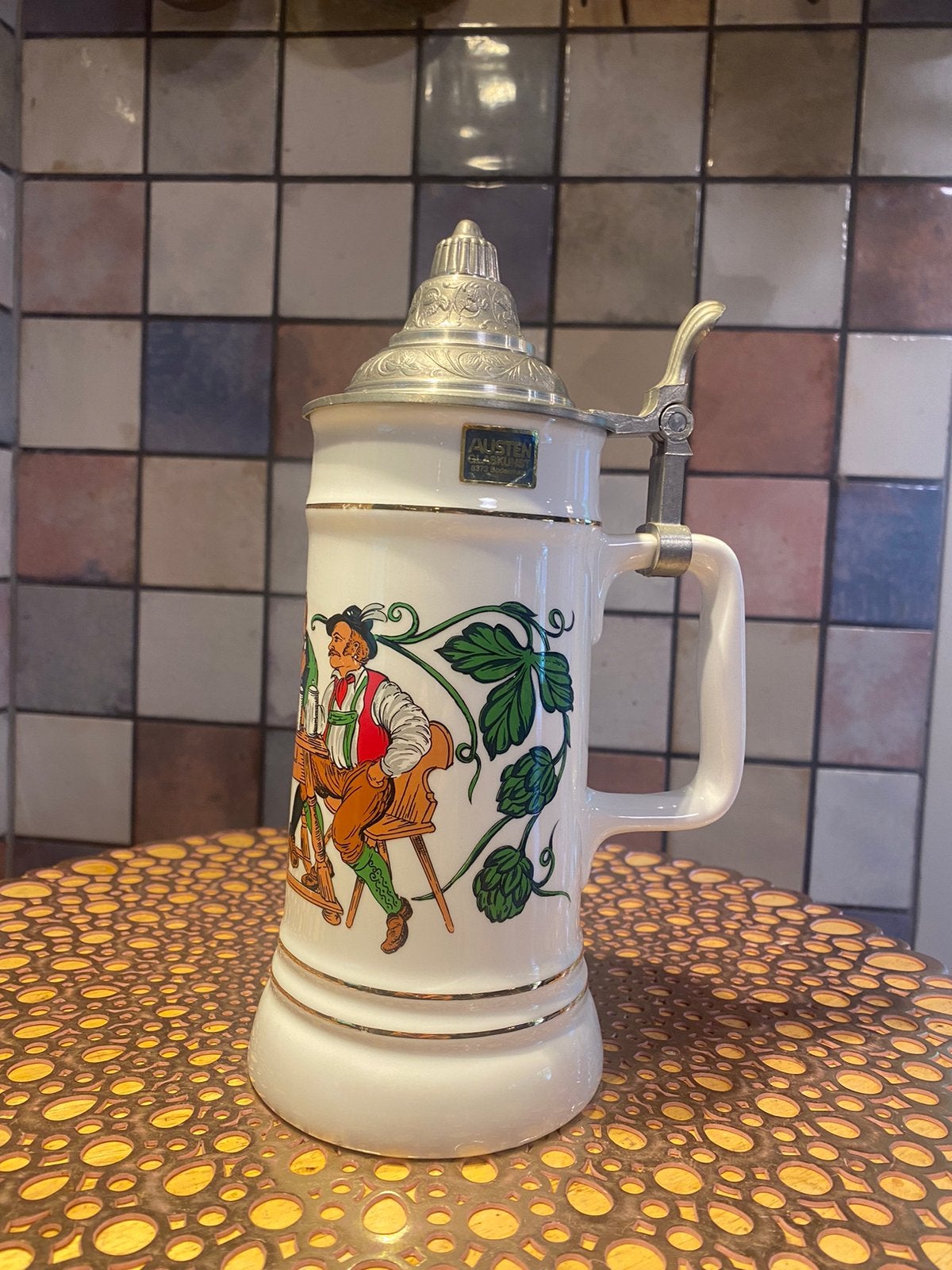 Austen Glaskunst,8373 Bodenmais,bierpul met tinnen deksel, Ophalen of Verzenden