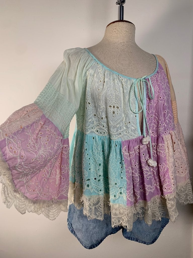 Antica Santoria blouse Ibiza style multi colours blauw M/38, Kleding | Dames, Maat 38/40 (M), Zo goed als nieuw, Antica Santoria