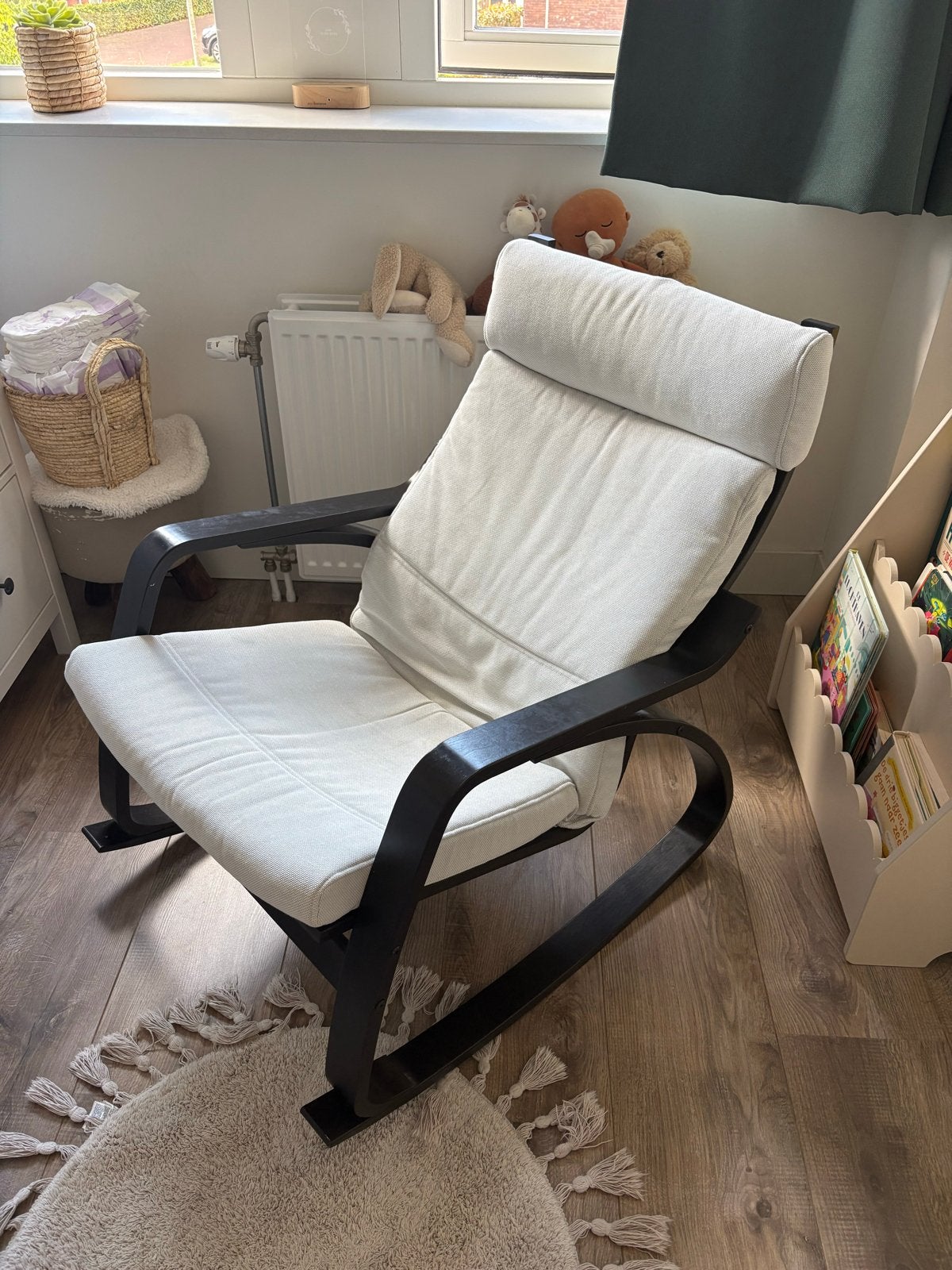 Schommelstoel IKEA met witte kussens, Ophalen, Gebruikt, Wit, Eén