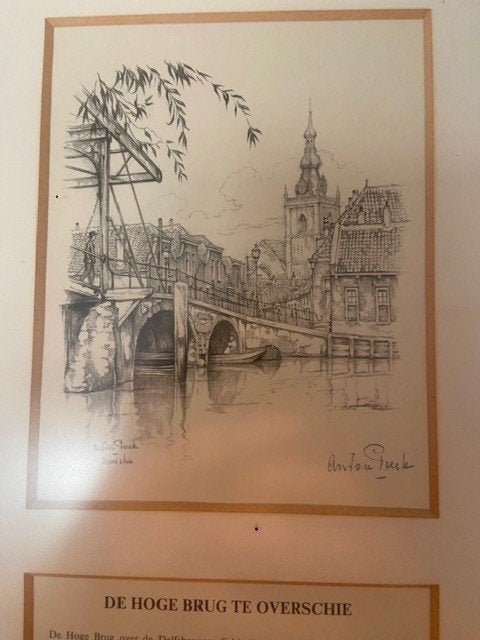 Anton Pieck "De Hoge Brug ter Overschie", Antiek en Kunst, Kunst | Schilderijen | Klassiek, Overige technieken, Ophalen of Verzenden
