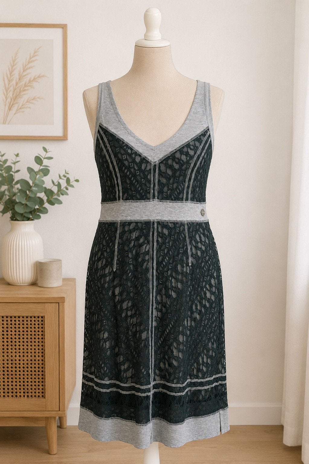 Didi vintage jurk grijs-groen kant xxl eu 42, Kleding | Dames, Maat 42/44 (L), Ophalen of Verzenden, Zo goed als nieuw, Knielengte