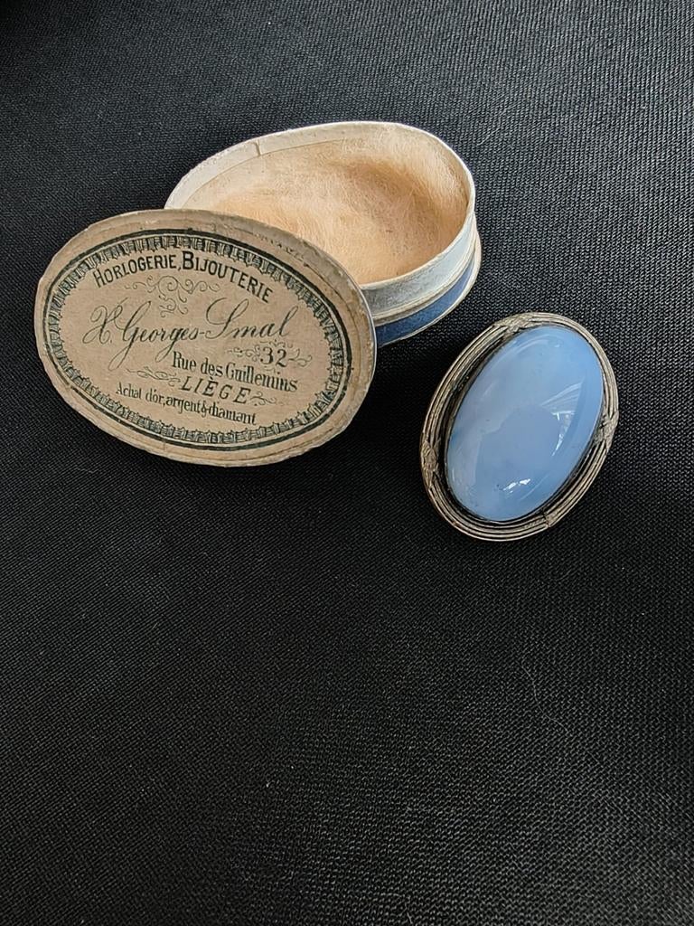 Vintage Gesp met Blauwe Steen in Originele Doos, Overige materialen, 4 tot 7 cm, Gebruikt, Blauw