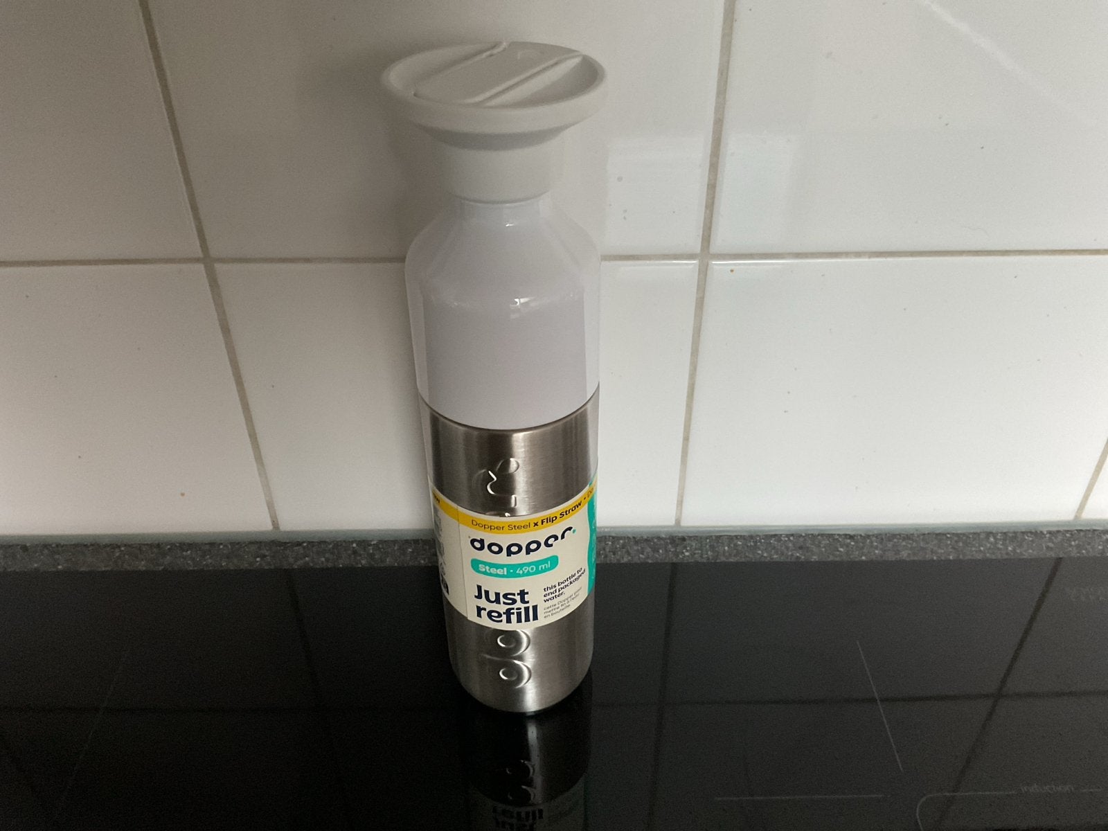 Dopper Steel Flip Straw drinkfles 490ml - Nieuw, Overige typen, Ophalen of Verzenden, Metaal, Overige merken