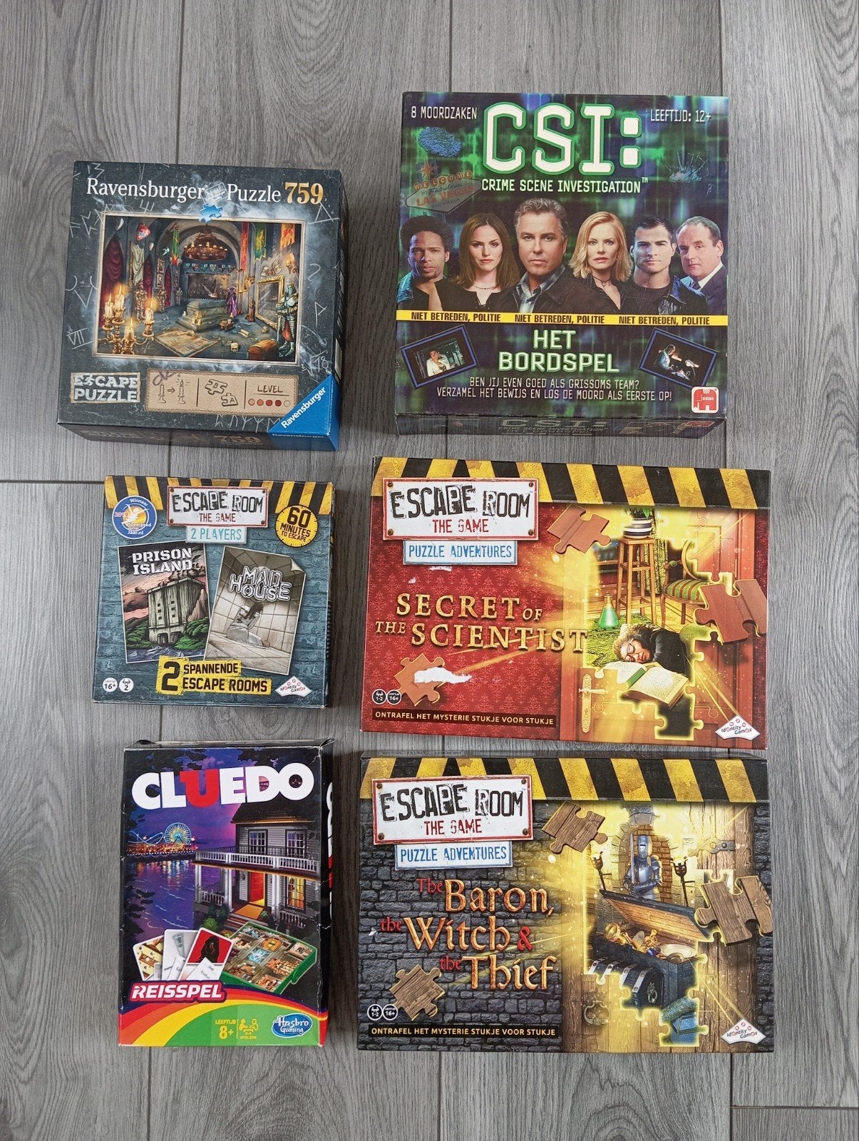 Puzzel- denkspellen/ escaperoom/ cluedo, Ophalen of Verzenden, Zo goed als nieuw