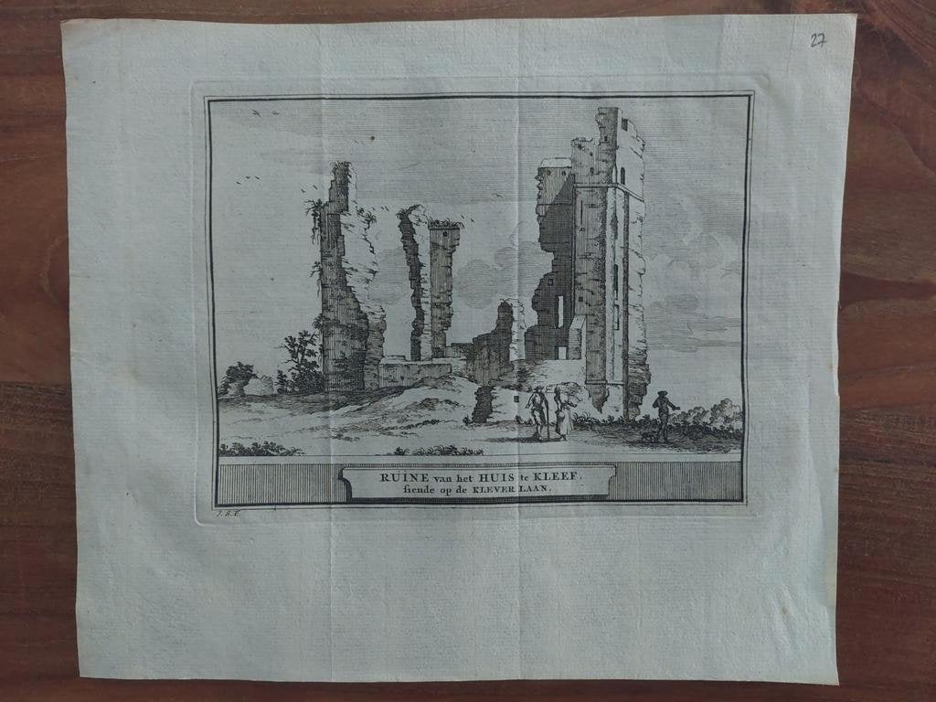 27 / Ruin Huis te Kleef op Kleverlaan Originele gravure 1736, Antiek en Kunst, Ophalen of Verzenden