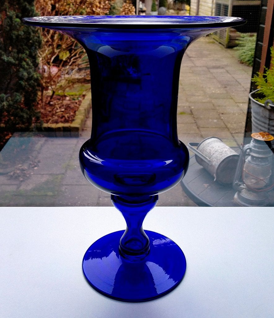 Antieke Kobalt Blauw Glazen Vaas - 35x25CM - Als Nieuw, Blauw, Ophalen of Verzenden, Minder dan 50 cm, Glas