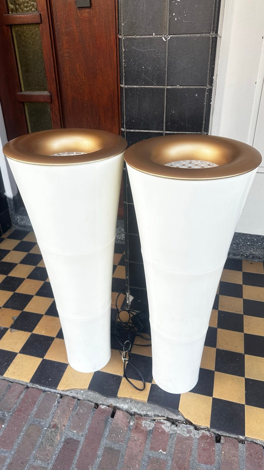 2x IKEA Fackla vintage vloerlamp - Wit/Goud, Ophalen, Kunststof, Gebruikt, 100 tot 150 cm