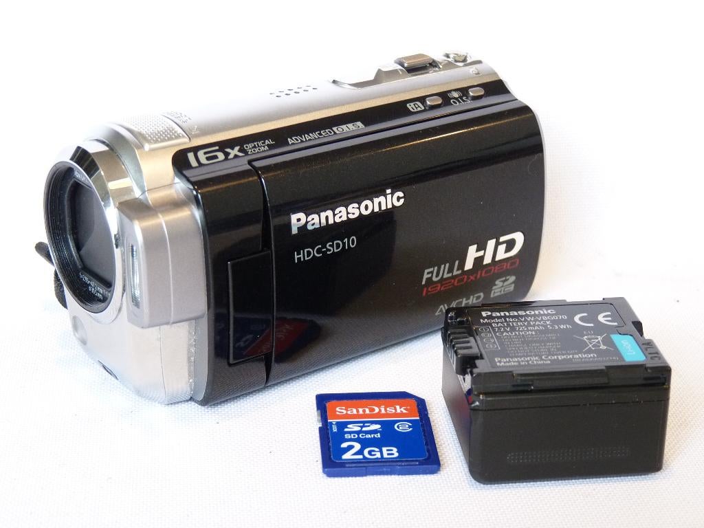 Panasonic HDC-SD10, accu, video op SD, tasje, 16x optisch, Panasonic, Full HD, Ophalen of Verzenden, Zo goed als nieuw