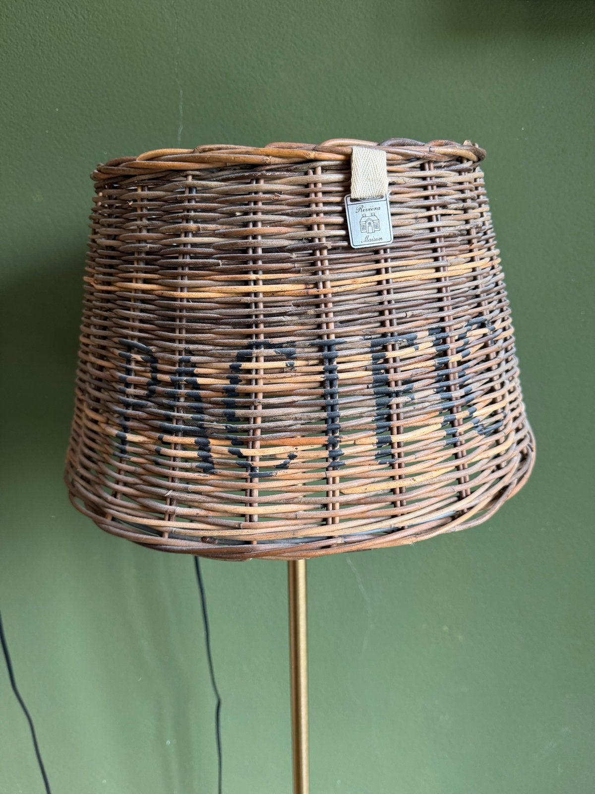 Riviera Maison rotan lampenkap met 'Pacific' opdruk, Ophalen, Gebruikt, Bruin, Natuurlijk materiaal