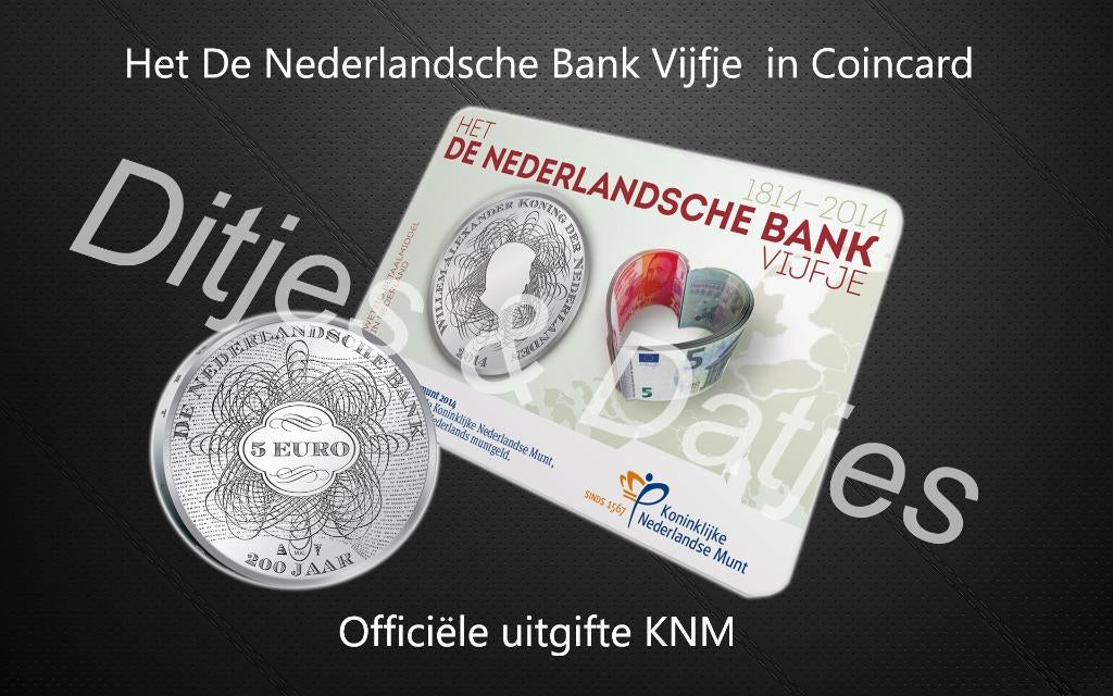 De Nederlandsche Bank Vijfje coincard KNM - 5 euro munt DNB, Ophalen of Verzenden, Koningin Beatrix, Euro's