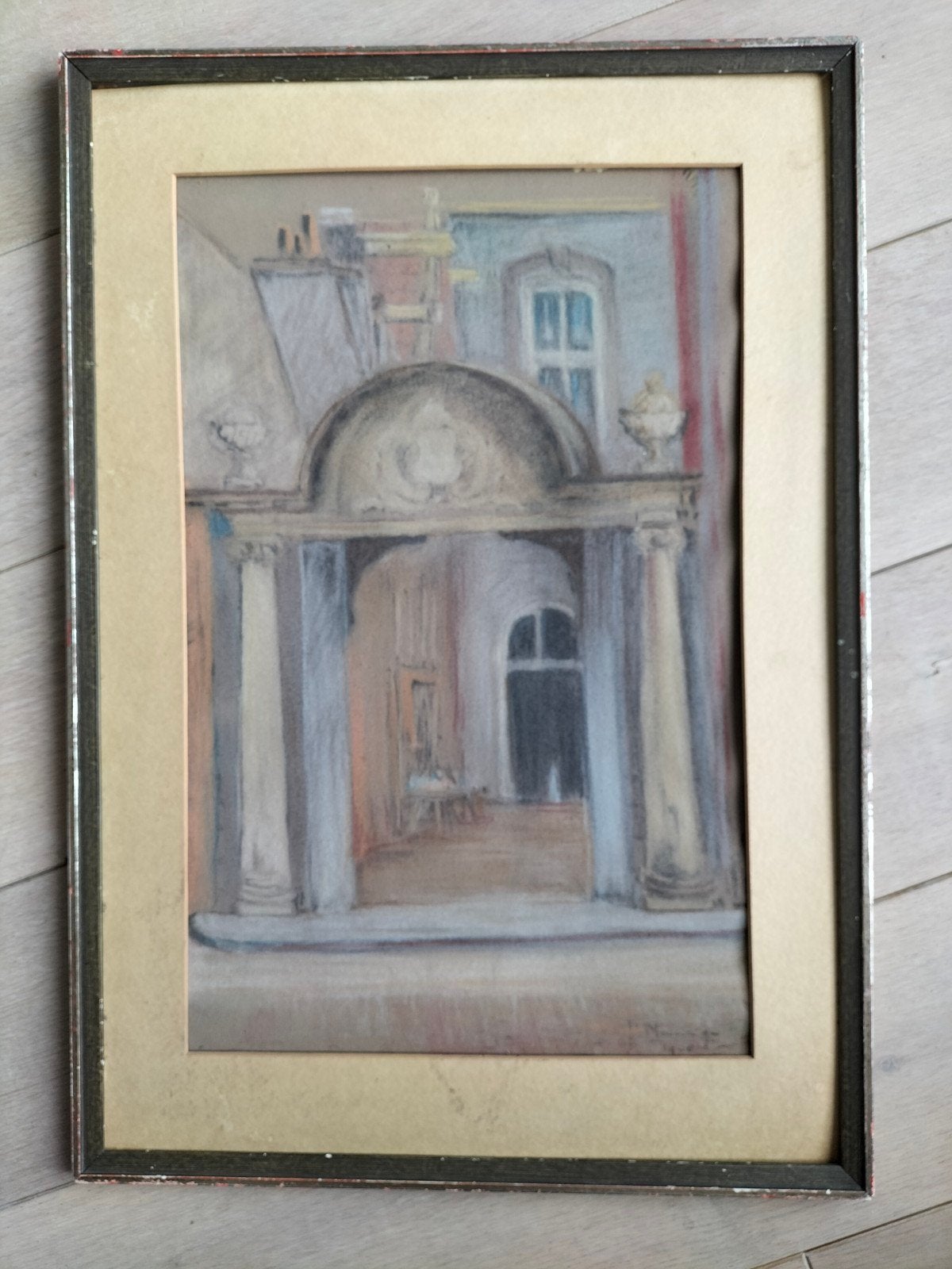 Prachtige Krijttekening van Nanninga doorkijk Parijs 1938, Ophalen of Verzenden