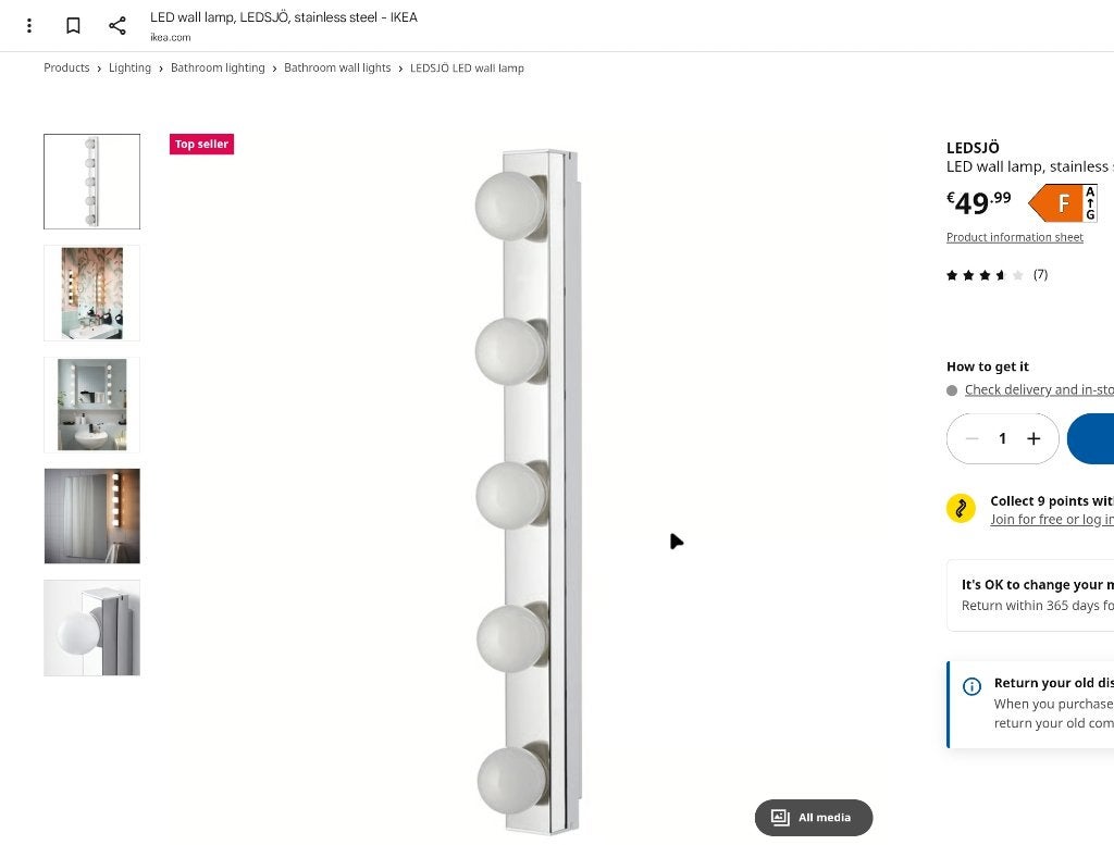 IKEA LEDSJÖ LED-wandlamp RVS - ongebruikt, Bedlamp, IKEA, Nieuw, Ophalen of Verzenden