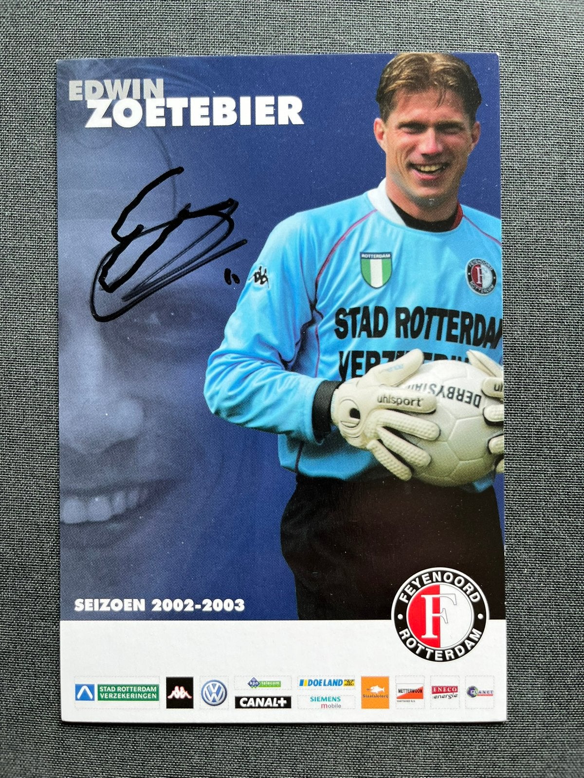 Feyenoord spelerskaart Zoetebier met handtekening, Verzamelen, Ophalen of Verzenden, Zo goed als nieuw, Feyenoord, Spelerskaart