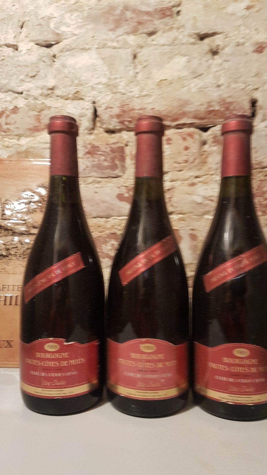 3 flessen Bourgogne Hautes Côtes de Nuits 1988, Ophalen of Verzenden, Zo goed als nieuw, Frankrijk, Rode wijn